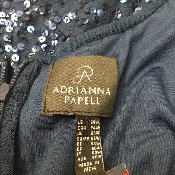 ADRIANNA PAPELL Blue and Silver Embellished Gown with Scoop Neckline - Picture 16 of 16